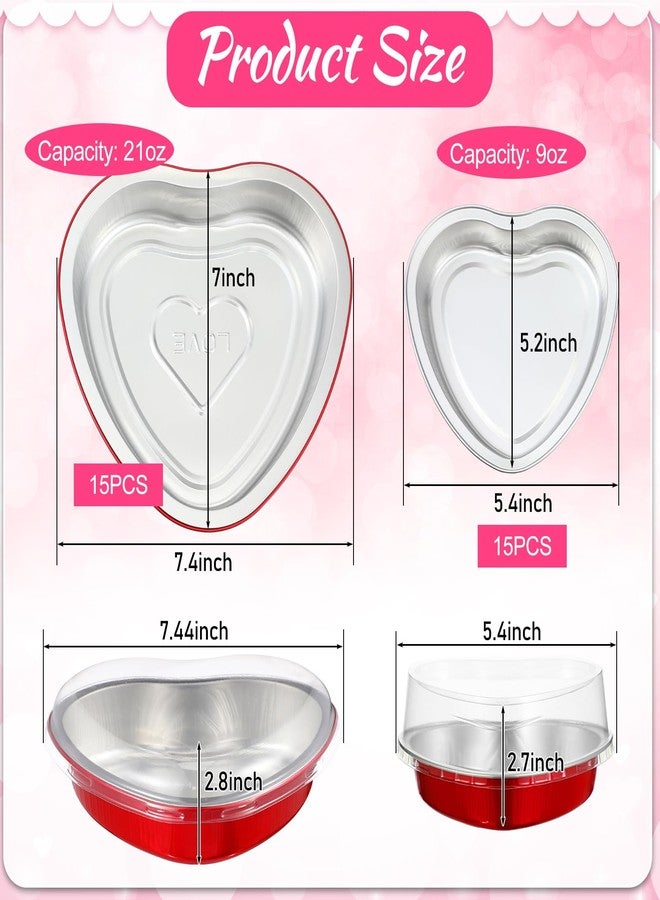 Meanplan 30 Pcs Heart Cake Pan Aluminum Heart Shaped Pan with Lids Valentine's Day Disposable Foil Cake Containers with Lids, Red(21 Oz, 9 oz) - Image 3