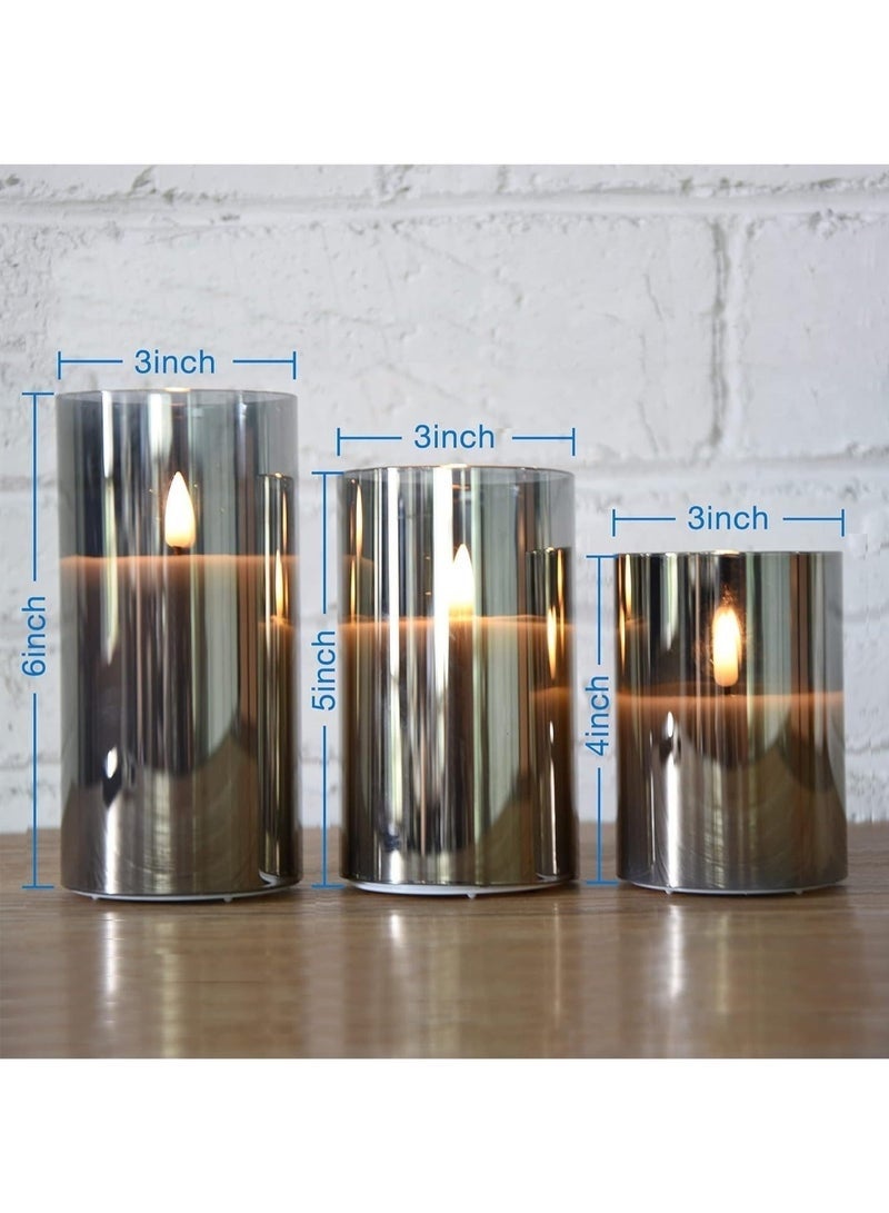 Flameless Flickering Electric Candles with Remote, 3 Pack Realistic LED Fake Candles, for Birthday Party/Wedding (Grey) - Image 2