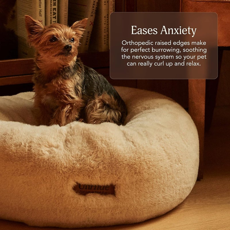 UnHide Floof Pet Bed - Small (23" x 8") - Extra Soft Dog Bed - Removable Faux Fur Cover - Machine Washable - Helps Ease Pet Anxiety & Provides The Perfect Sleep - Taupe Ducky - Image 4