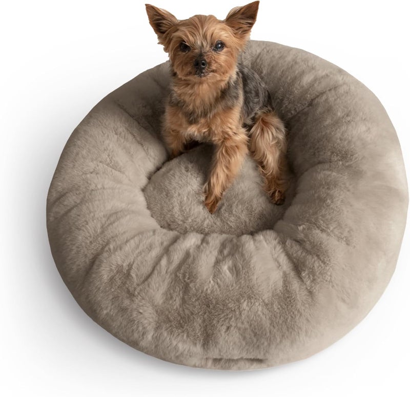 UnHide Floof Pet Bed - Small (23" x 8") - Extra Soft Dog Bed - Removable Faux Fur Cover - Machine Washable - Helps Ease Pet Anxiety & Provides The Perfect Sleep - Taupe Ducky - Image 1
