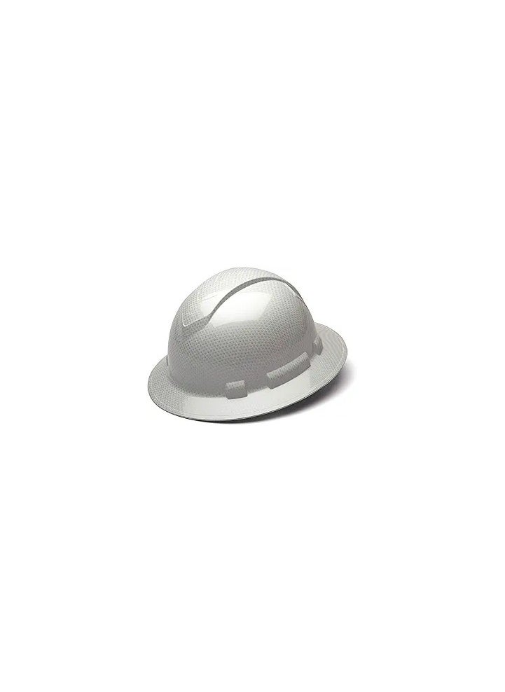 Pyramex Safety Pyramex Ridgeline Full Brim Hard Hat, 4-Point Ratchet Suspension, Shiny White Graphite Pattern  - Image 1
