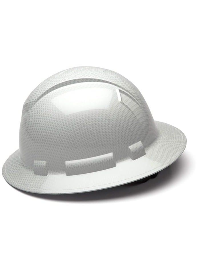 Pyramex Safety Pyramex Ridgeline Full Brim Hard Hat, 4-Point Ratchet Suspension, Shiny White Graphite Pattern  - Image 3