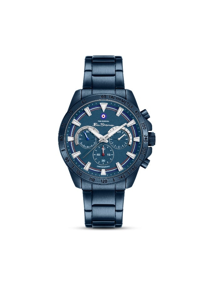 Ben Sherman Liverpool  Blue Dial Blue Stainless Steel Bracelet Chronograph Watch for Men, 44mm - Image 1