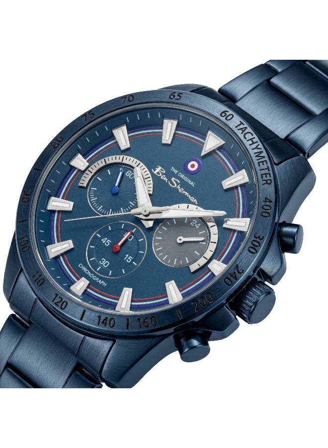 Ben Sherman Liverpool  Blue Dial Blue Stainless Steel Bracelet Chronograph Watch for Men, 44mm - Image 2
