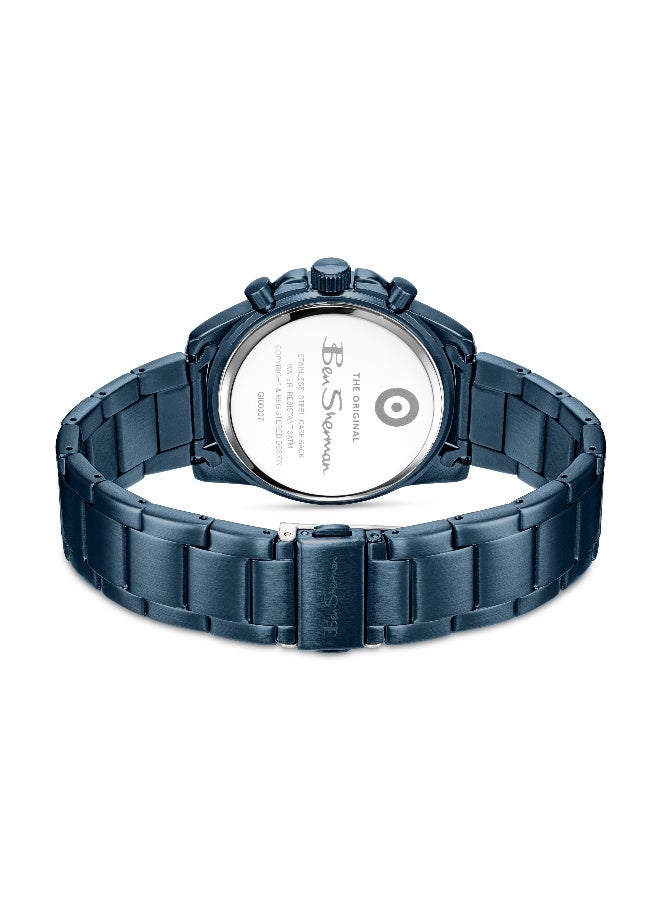 Ben Sherman Liverpool  Blue Dial Blue Stainless Steel Bracelet Chronograph Watch for Men, 44mm - Image 3