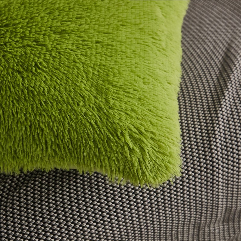 WERDIM WERDIM Shaggy Fluffy Faux Fur Pillowcases 2 Pack Button Closure Velvet Pillow Shams King Size (Apple Green  20 X 36 Inches)  - Image 4