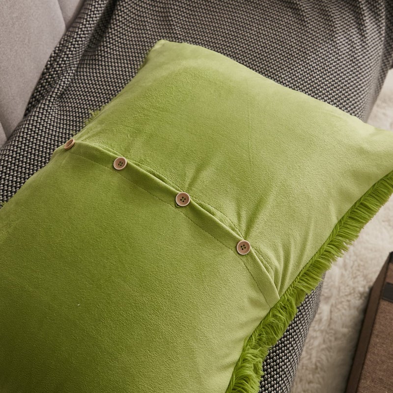 WERDIM WERDIM Shaggy Fluffy Faux Fur Pillowcases 2 Pack Button Closure Velvet Pillow Shams King Size (Apple Green  20 X 36 Inches)  - Image 5