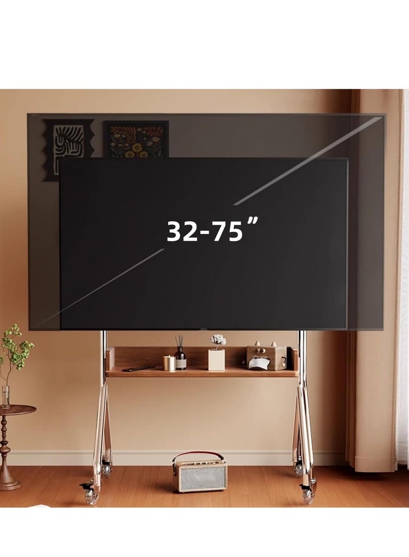 XiuWoo Rolling TV Floor Stand for 32 to 75 inch TVs with Shelf Storage Base,Solid Wood Mobile TV Stand Floor Stand Vertical Wheeled Cart Suitable for Bedroom, Outdoor - Image 2