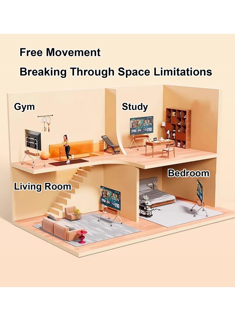 XiuWoo Rolling TV Floor Stand for 32 to 75 inch TVs with Shelf Storage Base,Solid Wood Mobile TV Stand Floor Stand Vertical Wheeled Cart Suitable for Bedroom, Outdoor - Image 3