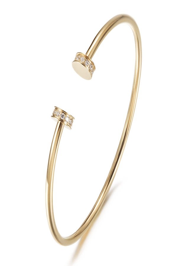WISTIC Shiny Cuff with Round CZ Bangle Bracelet for Women Polished Thin Stainless Steel Jewelry for Men Gift - Image 1