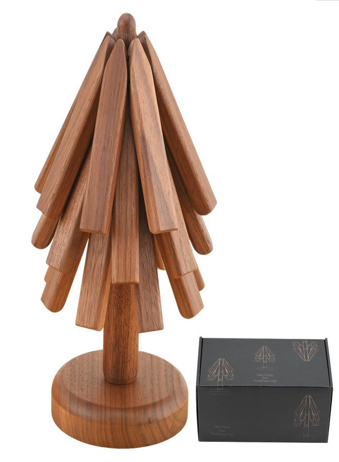 ShinianYa Wooden Tree Trivets for Hot Dishes, Tree Coasters Set for Hot Pot, Bowl, Teapot - 3 Wood Trivets + 1 Stand (Walnut Wood, Black Box) - Image 1