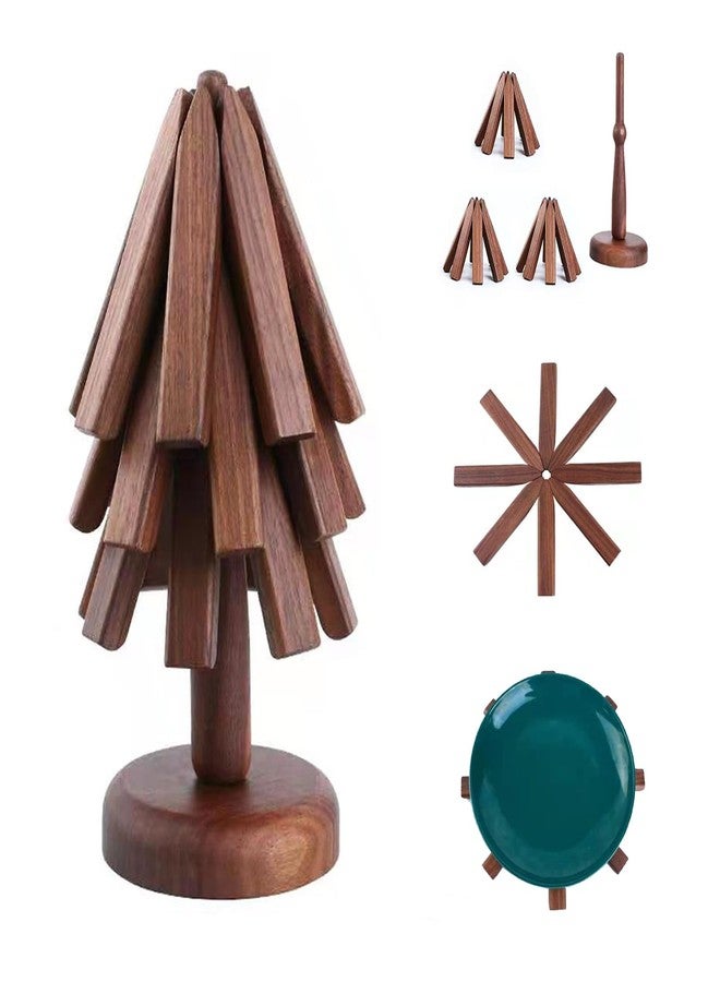 ShinianYa Wooden Tree Trivets for Hot Dishes, Tree Coasters Set for Hot Pot, Bowl, Teapot - 3 Wood Trivets + 1 Stand (Walnut Wood, Black Box) - Image 5