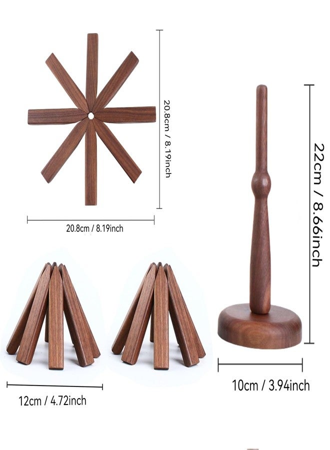 ShinianYa Wooden Tree Trivets for Hot Dishes, Tree Coasters Set for Hot Pot, Bowl, Teapot - 3 Wood Trivets + 1 Stand (Walnut Wood, Black Box) - Image 2