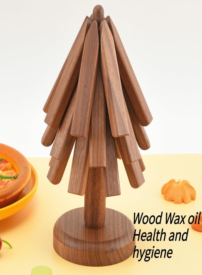 ShinianYa Wooden Tree Trivets for Hot Dishes, Tree Coasters Set for Hot Pot, Bowl, Teapot - 3 Wood Trivets + 1 Stand (Walnut Wood, Black Box) - Image 4