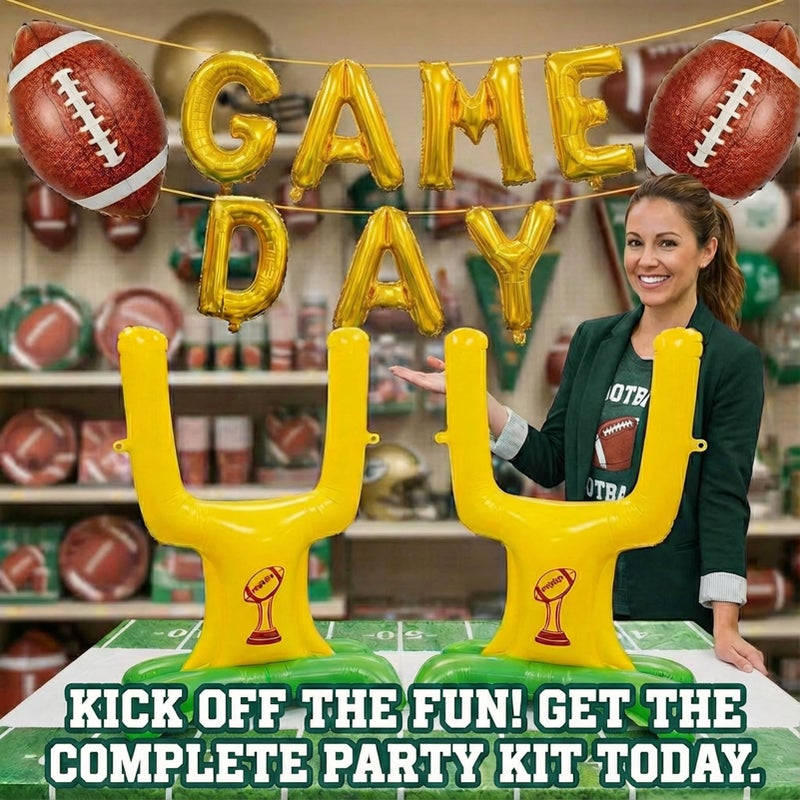 froufing Football Party Decorations Includes Football Goalpost Game Day banner Foil Balloons for Kids Adults Sports Theme Touch down Birthday Major Tailgating Season Celebration Supplies - Image 3