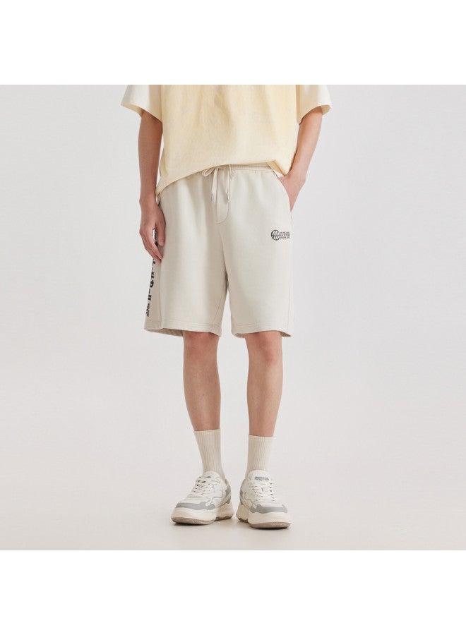 Cabbeen Men's Knitted Shorts Slogan Material Iron-on Patchwork Style Summer Shorts - Image 2