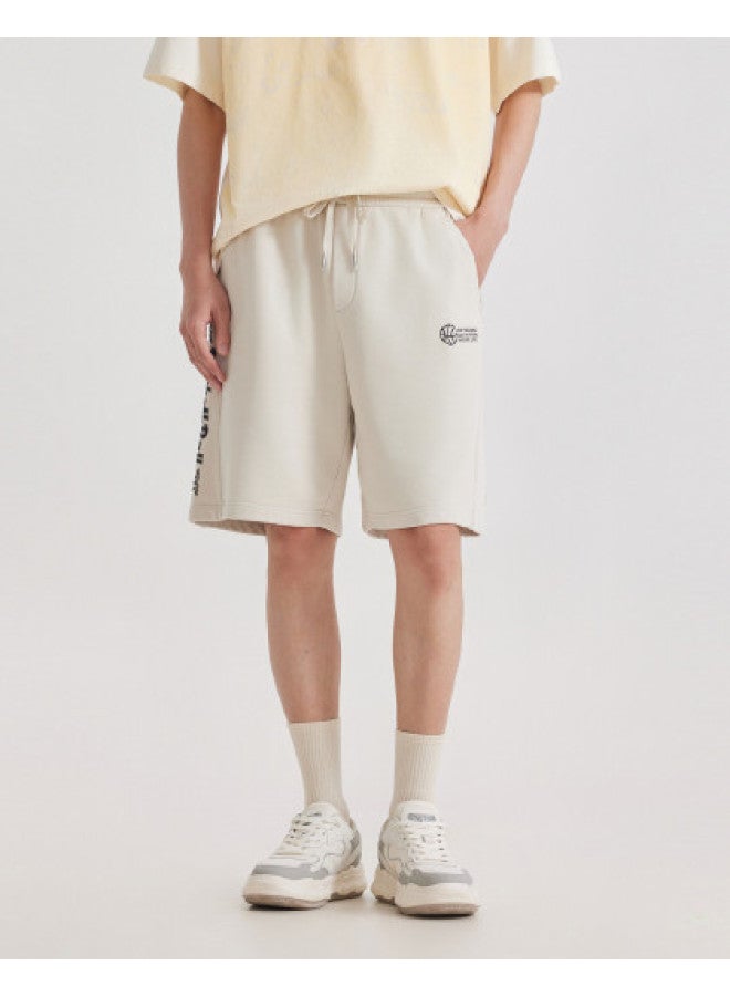 Cabbeen Men's Knitted Shorts Slogan Material Iron-on Patchwork Style Summer Shorts - Image 1
