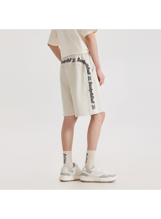 Cabbeen Men's Knitted Shorts Slogan Material Iron-on Patchwork Style Summer Shorts - Image 3