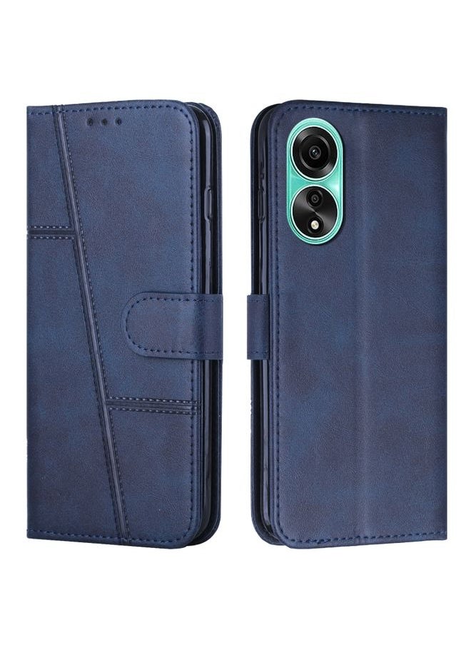 HuHa Case Cover For OPPO A78 4G Stitching Calf Texture Buckle Leather Phone Case Blue 