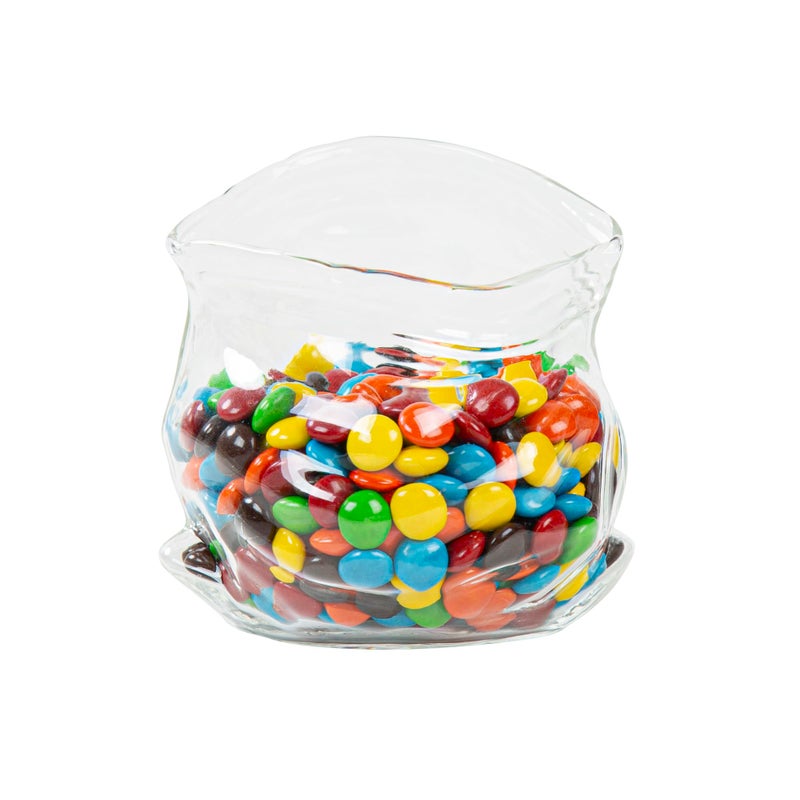 Restaurantware Restaurantware8 Ounce Unzipped Bag Bowl 1 Small Glass Bag  Realistic Crinkled Edges Serve Candy Popcorn or Nuts Clear Glass Bag Bowl Dishwashable Flat Base