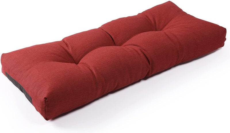 ATOOTFUSION ATOOTFUSION Soft Thick Jute Fabric Bench Cushion Non Slip Tufted Cotton Filled Garden Bench Cushion Fade Shield Water Resistant Durable Thicken OutdoorIndoor Bench Seat Pads 48x18x4 inch Maroon  - Image 1