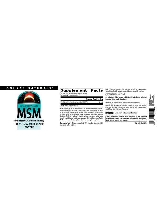 Source Naturals MSM, (Methylsulfonylmethane) - 16 Ounce Powder - Image 4