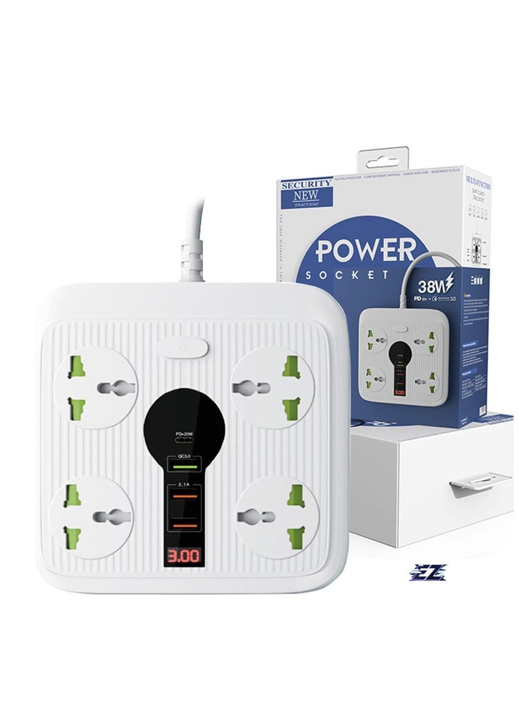 Power Strip Surge Protector with 4 AC Outlets & 3 USB Ports (1 PD), Flat Plug Extension Cord, 6ft Power Cord, Compact Desktop Socket for Travel, Home, and Office – Fast Charging & Overload Protection