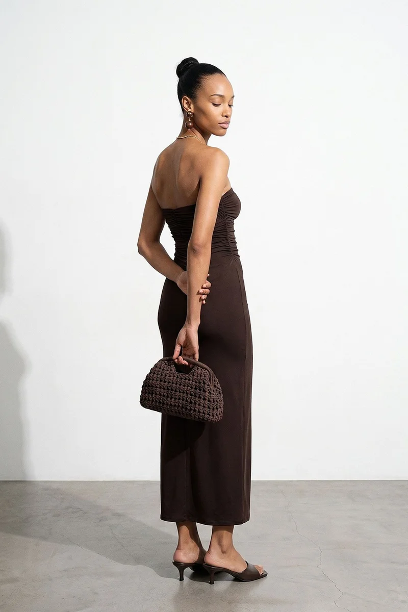 ديلفين DILVIN Strapless Bodycon Maxi Dress With Slit