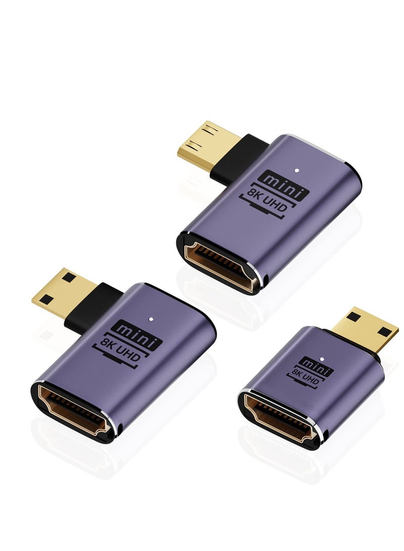 Excefore Mini HDMI to HDMI Adapter 8K, 3 Pcs 90 Degree Left and Right Angle Mini HDMI Male to HDMI Female Adapter, 48Gbps Mini HDMI Adapter, for Camera, HDTV, Projector, Laptop and Tablet - Image 1