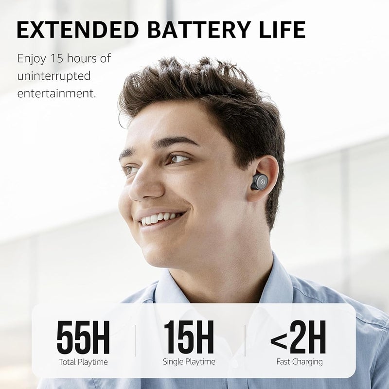 توزو سماعات أذن لاسلكية T10 (إصدار مريح) بتقنية Bluetooth 5.3، مع تطبيق لتخصيص EQ، تصميم مريح، عمر بطارية 55 ساعة، علبة شحن لاسلكية، مقاومة للماء IPX8، سماعة داخل الأذن، إصدار جديد - Image 3