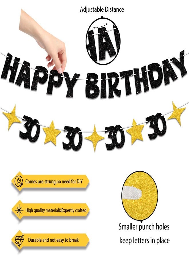 لافتة عيد ميلاد سعيد 30 من JNXCYQ - لافتة حفلة عيد ميلاد 30 باللونين الأسود والذهبي، زينة عيد ميلاد 30 لامعة لها وله، زينة عيد ميلاد 30 جاهزة للتعليق للرجال والنساء، لوازم تزيين عيد الميلاد - Image 3