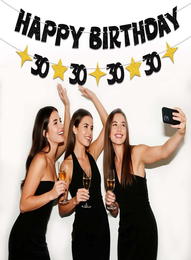 لافتة عيد ميلاد سعيد 30 من JNXCYQ - لافتة حفلة عيد ميلاد 30 باللونين الأسود والذهبي، زينة عيد ميلاد 30 لامعة لها وله، زينة عيد ميلاد 30 جاهزة للتعليق للرجال والنساء، لوازم تزيين عيد الميلاد - Image 4