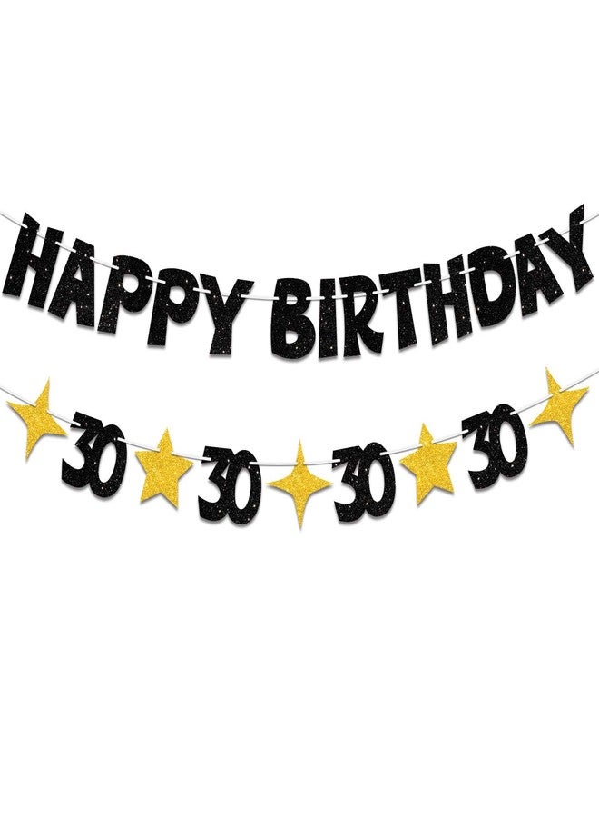 لافتة عيد ميلاد سعيد 30 من JNXCYQ - لافتة حفلة عيد ميلاد 30 باللونين الأسود والذهبي، زينة عيد ميلاد 30 لامعة لها وله، زينة عيد ميلاد 30 جاهزة للتعليق للرجال والنساء، لوازم تزيين عيد الميلاد - Image 1
