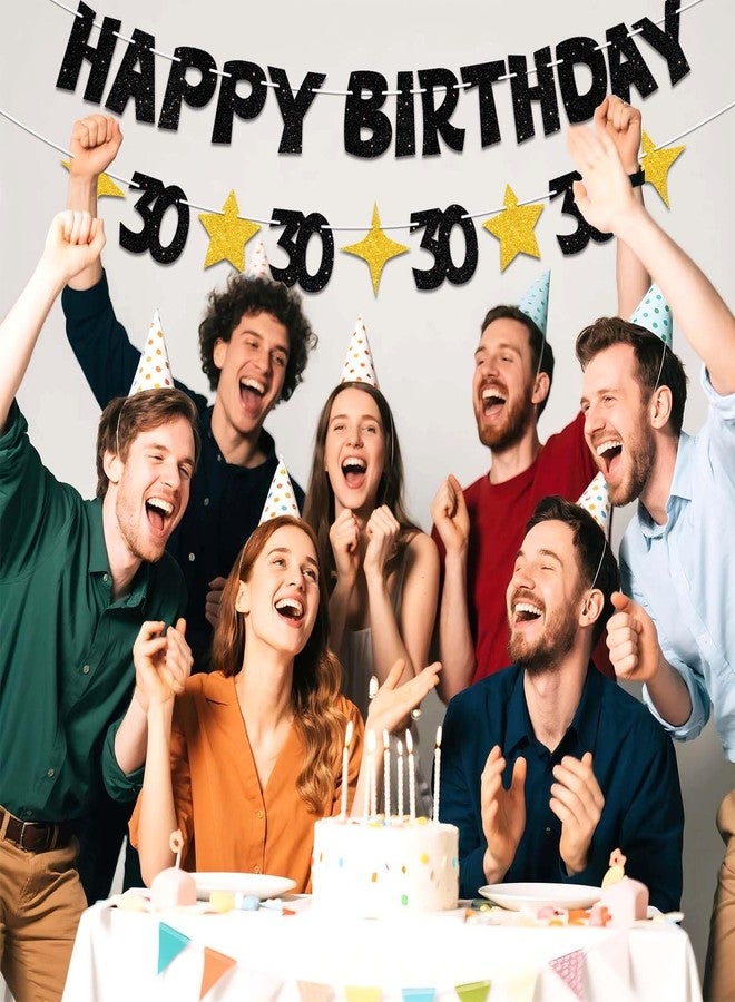 لافتة عيد ميلاد سعيد 30 من JNXCYQ - لافتة حفلة عيد ميلاد 30 باللونين الأسود والذهبي، زينة عيد ميلاد 30 لامعة لها وله، زينة عيد ميلاد 30 جاهزة للتعليق للرجال والنساء، لوازم تزيين عيد الميلاد - Image 5