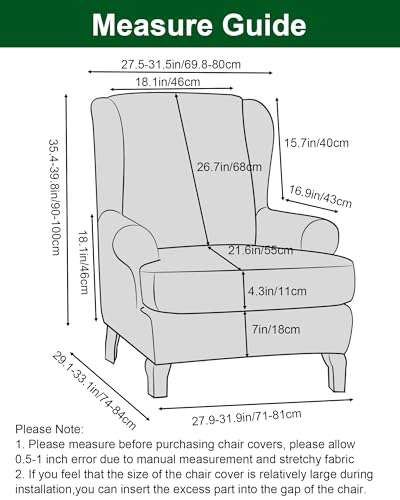 CRFATOP Printed Wing Chair Slipcovers 2 Piece Stretch Wingback Chair Cover Spandex Fabric Wingback Armchair Covers with Elastic Bottom for Living Room Bedroom Wingback Chair,23 - Image 2