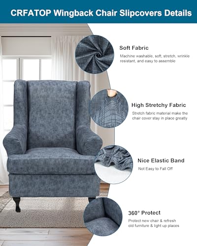 CRFATOP Printed Wing Chair Slipcovers 2 Piece Stretch Wingback Chair Cover Spandex Fabric Wingback Armchair Covers with Elastic Bottom for Living Room Bedroom Wingback Chair,23 - Image 4