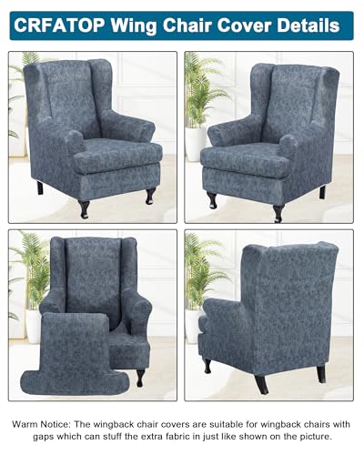 CRFATOP Printed Wing Chair Slipcovers 2 Piece Stretch Wingback Chair Cover Spandex Fabric Wingback Armchair Covers with Elastic Bottom for Living Room Bedroom Wingback Chair,23 - Image 5