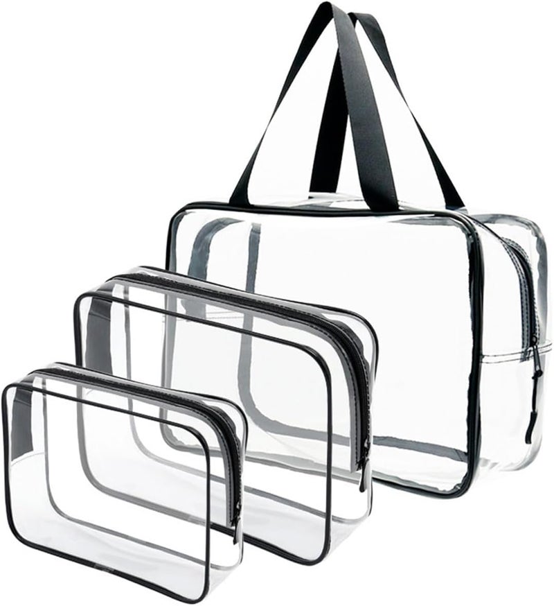 3PCS Clear Makeup Bags for Travel - Waterproof Transparent PVC Cosmetic Bag Set with Zipper Closure & Handle - Image 1