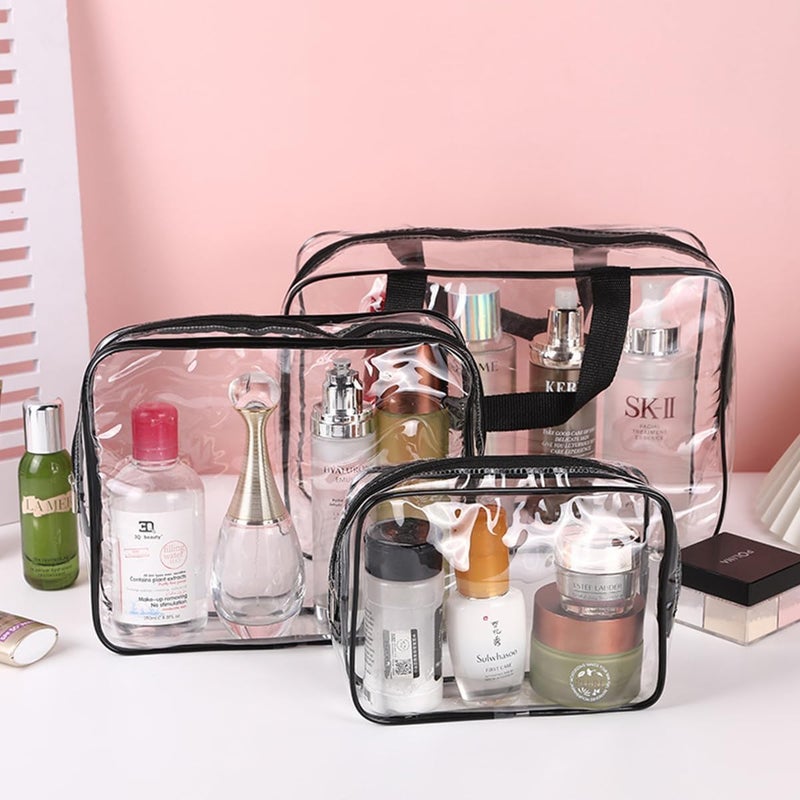 3PCS Clear Makeup Bags for Travel - Waterproof Transparent PVC Cosmetic Bag Set with Zipper Closure & Handle - Image 2
