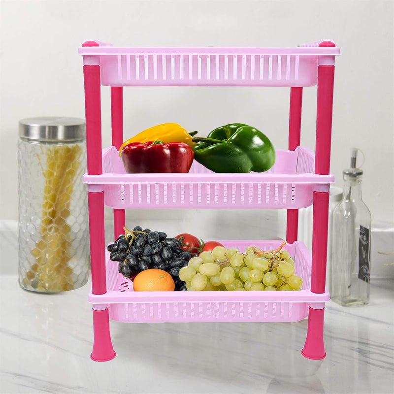 Kuber Industries Plastic 3 Layer Multi-purpose Kitchen Storage Basket Rack (Pink)-CTKTC25243,standard - Image 2
