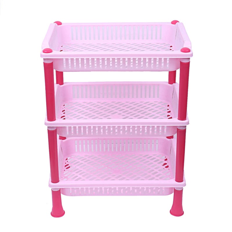 Kuber Industries Plastic 3 Layer Multi-purpose Kitchen Storage Basket Rack (Pink)-CTKTC25243,standard - Image 3