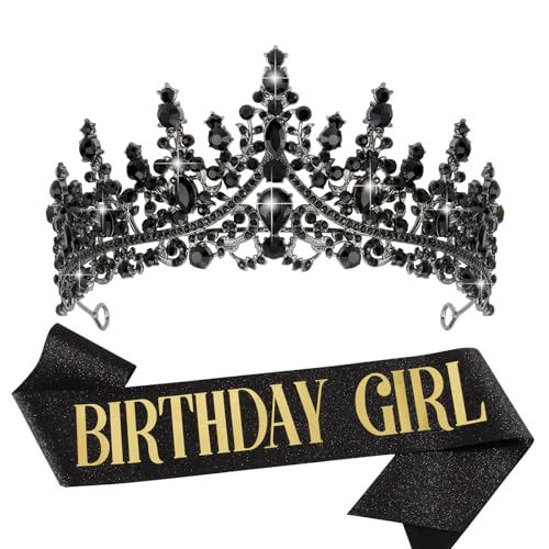 VELSCRUN Birthday Tiara Crowns for Women Girls Purple Crystal Birthday Girl Headband Sash Elegant Princess Crown Happy Birth Party Decorations Women Sisters Birth Gift Hair Accessories - Image 1