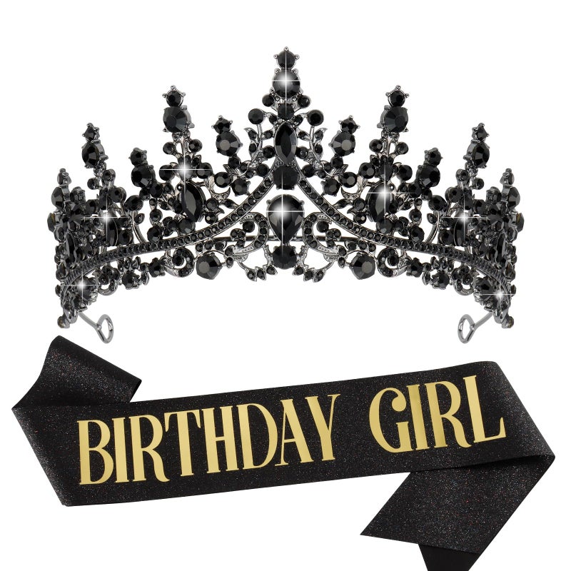 VELSCRUN Birthday Tiara Crowns for Women Girls Purple Crystal Birthday Girl Headband Sash Elegant Princess Crown Happy Birth Party Decorations Women Sisters Birth Gift Hair Accessories - Image 2