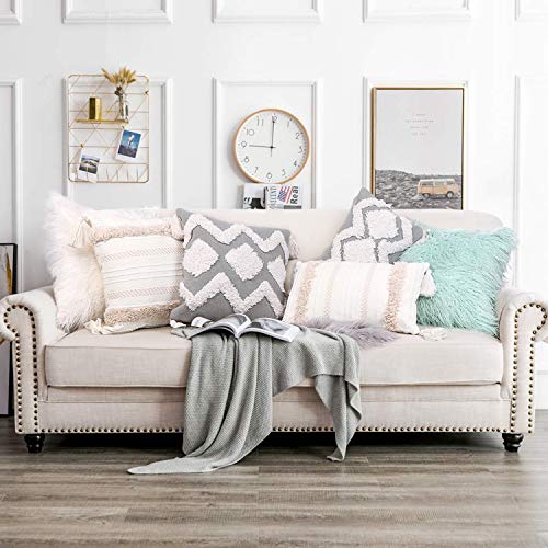OJIA Lumbar Decorative Boho Throw Pillow Cover, 12 x 20 Farmhouse Cute Pillowcase Minimalist Neutral Collection Cream White Tufted with Tassels Woven Cushion Cover for Sofa Couch Bedroom Living Room - Image 5