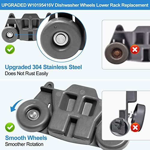 Alvar Upgraded W10195416V W10195416 Dishwasher Wheels Lower Rack for Kitchenaid Dishwasher Rack Wheels Whirlpool Maytag Kenmore Dishwasher Rack Parts AP5983730, PS11722152 Replacement Dishwasher Wheels - Image 2