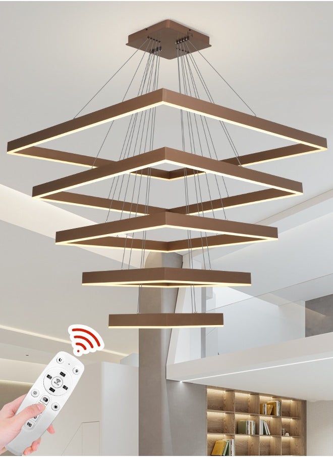 YATAI LIGHTING - ثريا LED حديثة - 5 حلقات إضاءة قابلة للتعتيم مع جهاز تحكم عن بعد، 3 ألوان قابلة للتعتيم، ارتفاع قابل للتعديل وتبديد الحرارة - مثالية لغرف المعيشة وغرف النوم والسلالم، 288 وات - Image 1