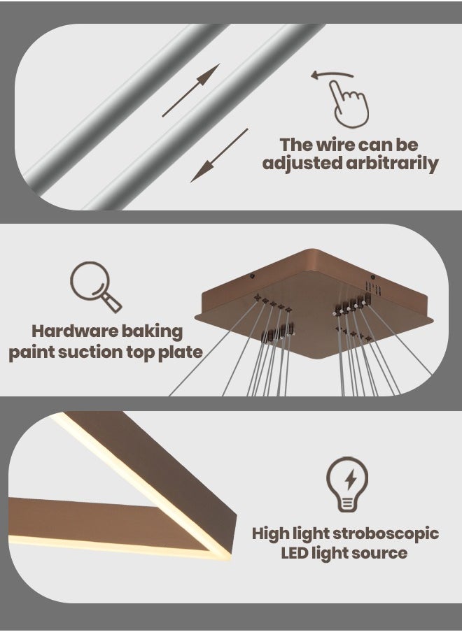 YATAI LIGHTING - ثريا LED حديثة - 5 حلقات إضاءة قابلة للتعتيم مع جهاز تحكم عن بعد، 3 ألوان قابلة للتعتيم، ارتفاع قابل للتعديل وتبديد الحرارة - مثالية لغرف المعيشة وغرف النوم والسلالم، 288 وات - Image 1