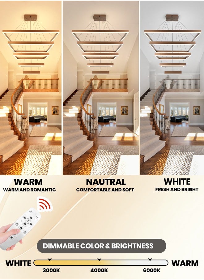 YATAI LIGHTING - ثريا LED حديثة - 5 حلقات إضاءة قابلة للتعتيم مع جهاز تحكم عن بعد، 3 ألوان قابلة للتعتيم، ارتفاع قابل للتعديل وتبديد الحرارة - مثالية لغرف المعيشة وغرف النوم والسلالم، 288 وات - Image 1