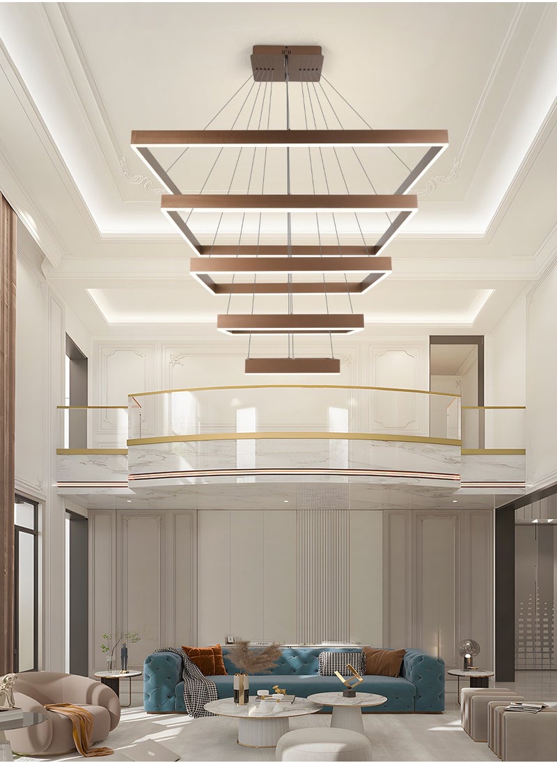 YATAI LIGHTING - ثريا LED حديثة - 5 حلقات إضاءة قابلة للتعتيم مع جهاز تحكم عن بعد، 3 ألوان قابلة للتعتيم، ارتفاع قابل للتعديل وتبديد الحرارة - مثالية لغرف المعيشة وغرف النوم والسلالم، 288 وات - Image 1