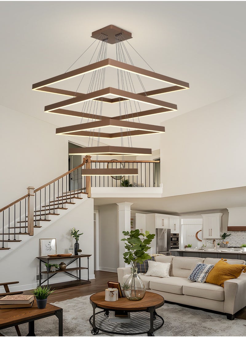 YATAI LIGHTING - ثريا LED حديثة - 5 حلقات إضاءة قابلة للتعتيم مع جهاز تحكم عن بعد، 3 ألوان قابلة للتعتيم، ارتفاع قابل للتعديل وتبديد الحرارة - مثالية لغرف المعيشة وغرف النوم والسلالم، 288 وات - Image 1